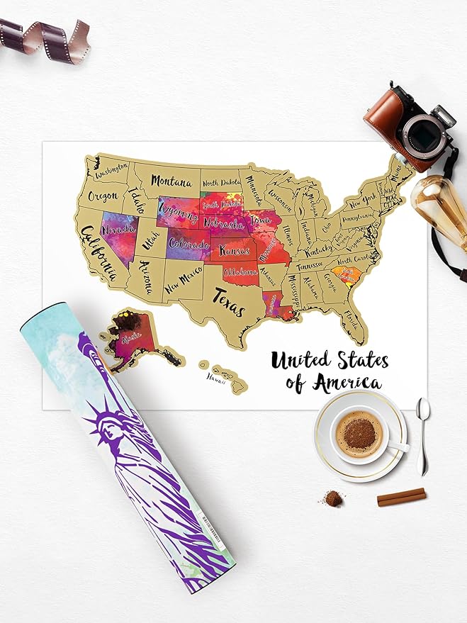 JARLINK Scratch Off USA Map Poster, 12x17 inches United States Map with Unique Accessories Set, Personalized Travel Poster, Gift for Travelers