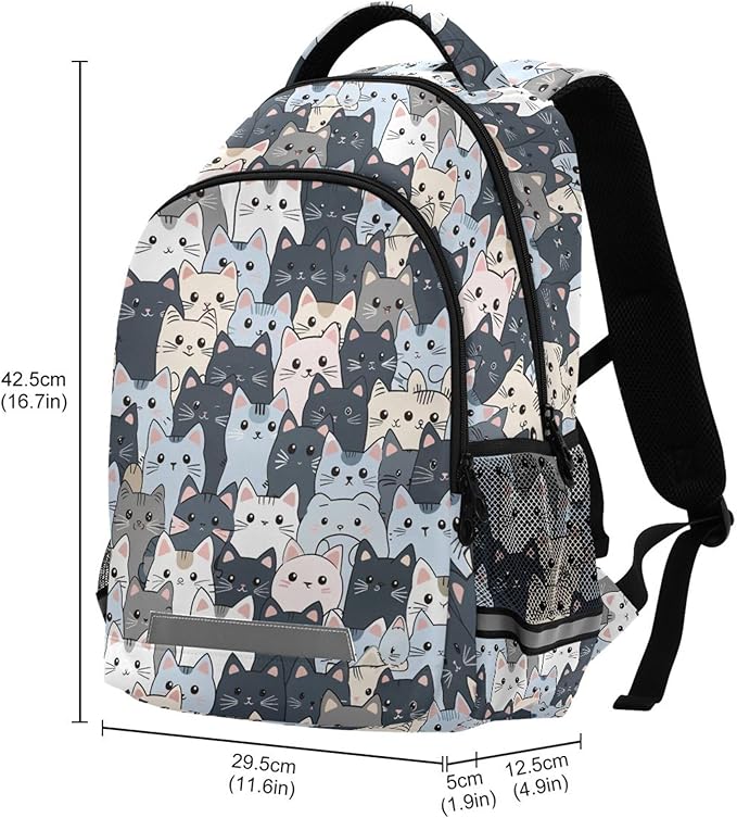 MNSRUU Laptop Backpack with Chest Strap, Cute Cat School Backpack, Travel Hiking Backpack for Boys Girls Teen Adult, Rucksack, Knapsack