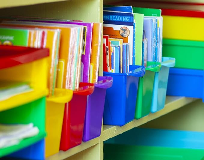 Storex Small Book Bin, Linking Storage Bins, Dry Erase Surface, 11.75" x 8.5" x 4.5", Onyx, 6-Pack, Oynx