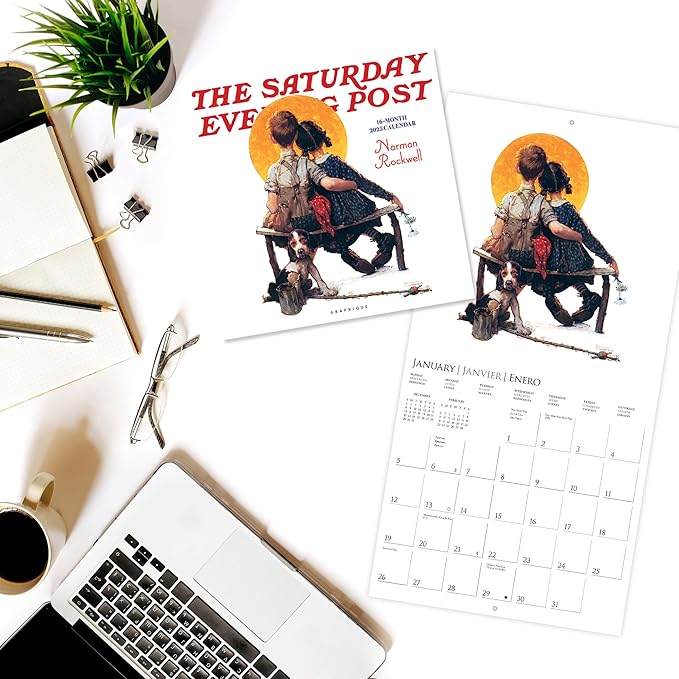 Graphique 2025 Saturday Evening Post Wall Calendar | 12” x 12” | Thick Paper | Home & Office Organizer | Large Monthly Grid | 3 Languages & Marked Holidays | 4 Month Preview Page for 2026