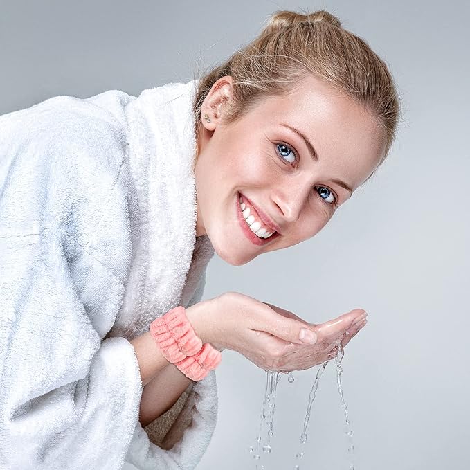 Chuangdi 4 Pairs Wrist Bands for Washing Face Wrist Spa Microfiber Wash Towel Band Scrunchies Absorbent Wristbands Sweatband for Women Prevent Liquid from Spilling