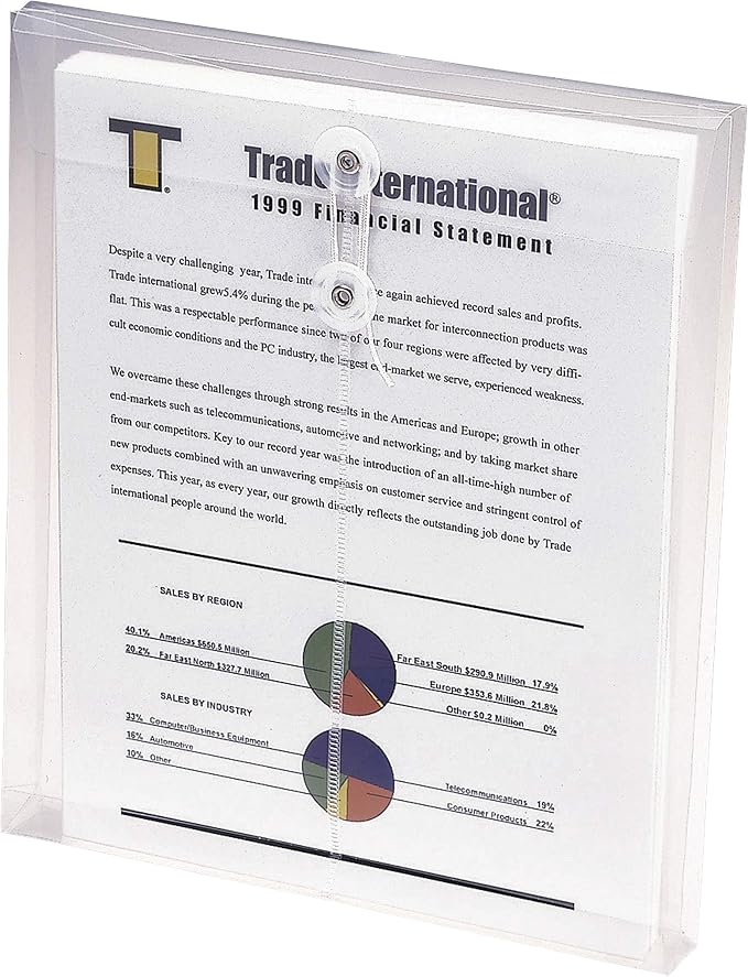 Smead Poly Envelope, 1-1/4" Expansion, String-Tie Closure, Top Load, Letter Size, Clear, 5 per Pack (89540)