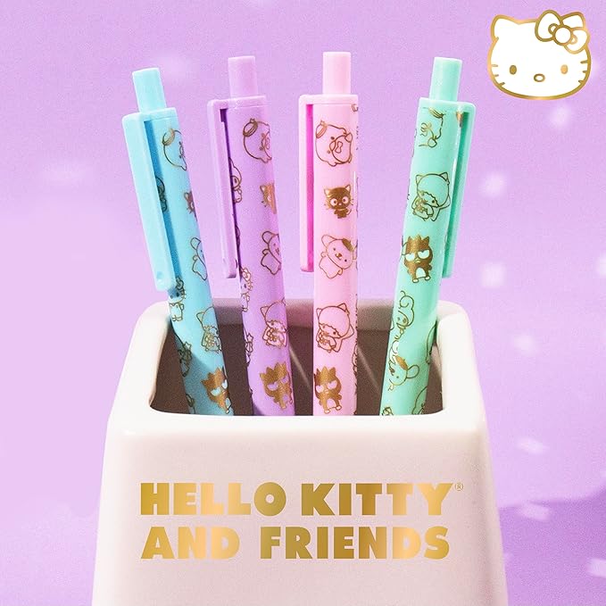 Sanrio Hello Kitty & Friends 4-Piece Pen Set - My Melody, Kuromi, Kawaii & School Supplies, Black