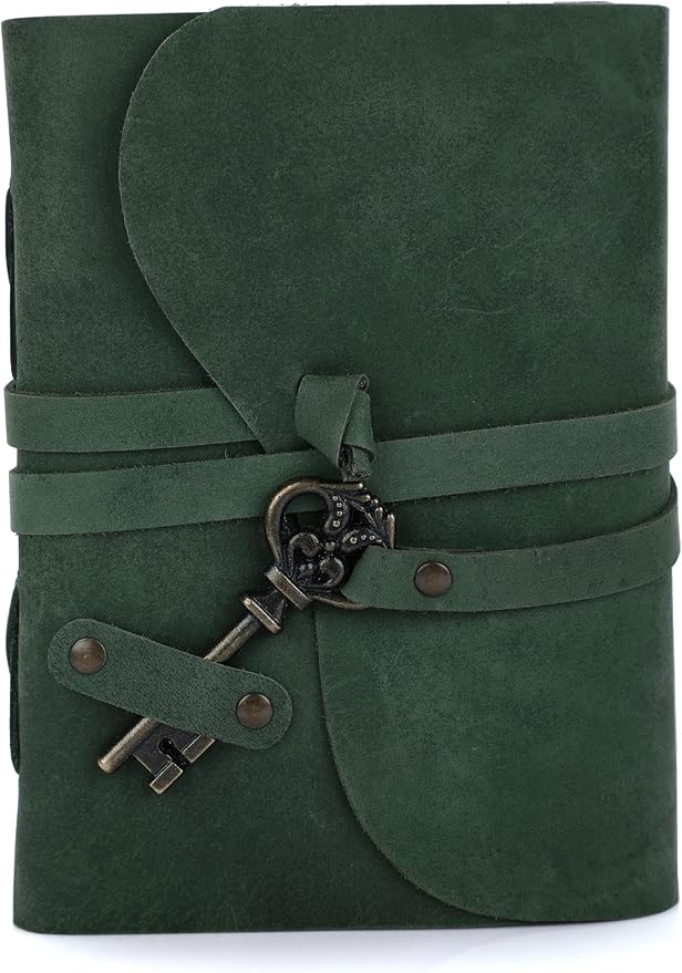 Fausta Vintage Handcrafted Leather Journal with Key for Writing, 240 Pages (A4), Deckled Cotton Paper Notebook/Diary for Men and Women 150 GSM Drawing/Sketchbook, Hunter Green