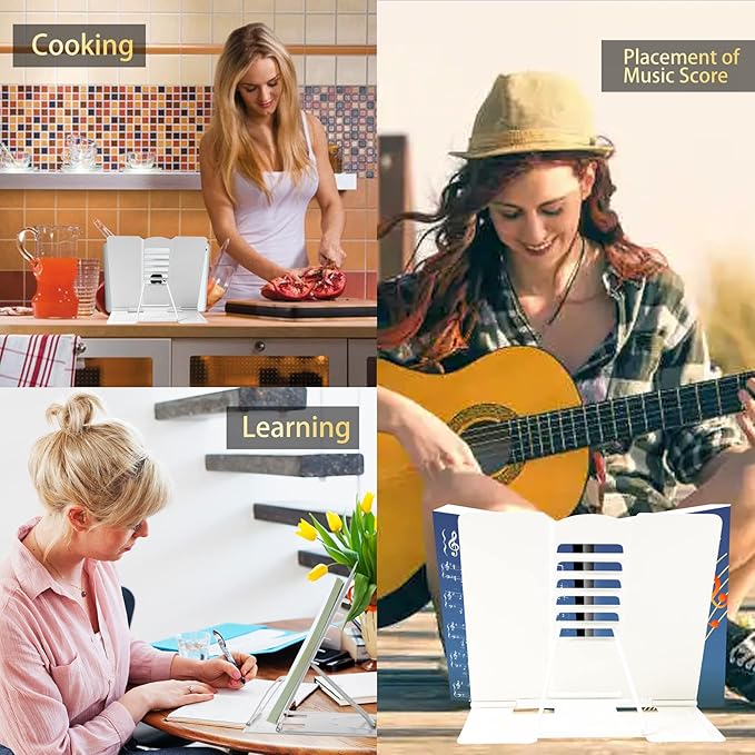 Metal Book Stand - Adjustable Book Holder for Reading (Full White)