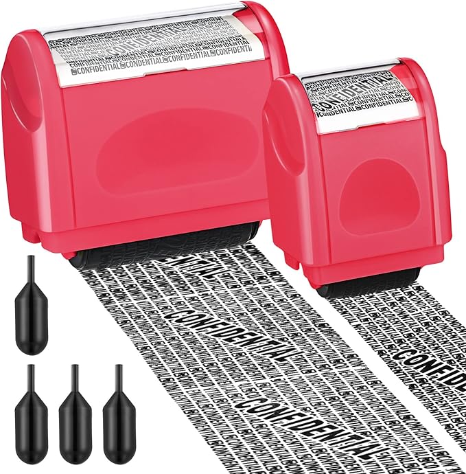 Nezyo 2 Pack Identity Protection Roller Stamp Identity Theft Stamp Confidential Roller Stamp Privacy Stamp Information Blocker Stamp and 4 Pack Refill Ink for ID Account Data Address Security(Peach)