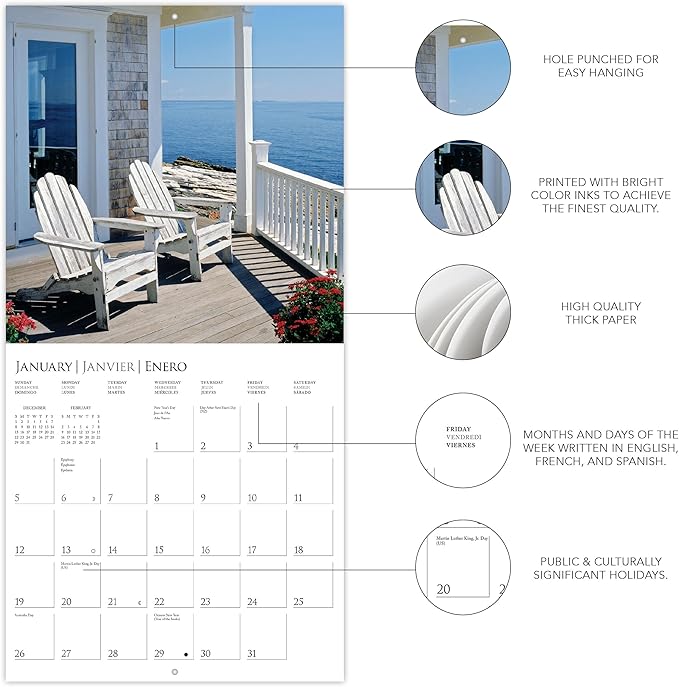 Graphique 2025 On the Porch Wall Calendar | 12” x 12” | Thick Paper | Home & Office Organizer | Large Monthly Grid | 3 Languages & Marked Holidays | 4 Month Preview Page for 2026