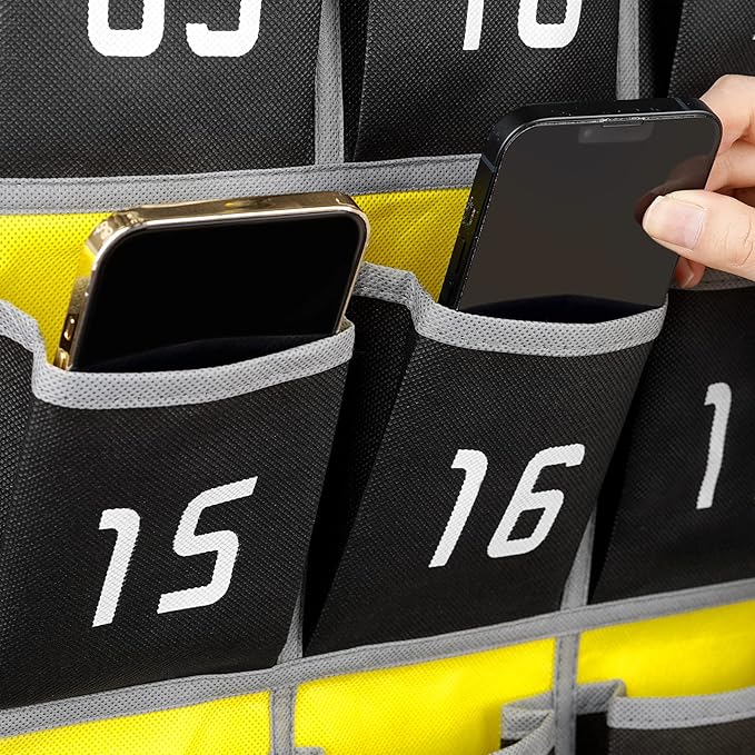 Loghot Numbered Classroom Sundries Closet Pocket Chart for Cell Phones Holder Wall Door Hanging Organizer (36 Pockets Black 2Pc)