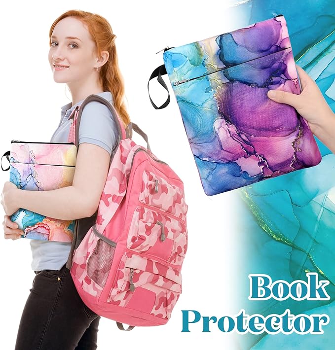 6 Pcs Book Sleeve with Zipper Book Covers for Paperbacks, Protector Hardcover Marble Printed Pouch Bags for Lovers Teacher Student Gifts, Medium 11 x 8.7 Inch (Quicksand with Glitter)