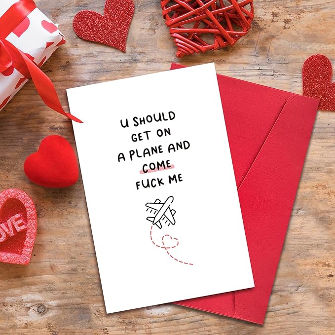 Ogeby Funny Valentines Day Card Gifts for Boyfriend Girlfriend, Cute Valentines Day Gifts for Him Her Husband, Get on a Plane Miss You Card, Long Distance Relationship Card Gifts