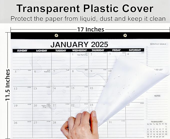 Desk Calendar 2025-2026 - 18-Month Desk/Wall Calendar, Jan 2025 - June 2026, 17" x 11.5", Thick Paper, Large Ruled Blocks, Clear Plastic Cover for Home School Office Easy Organizing