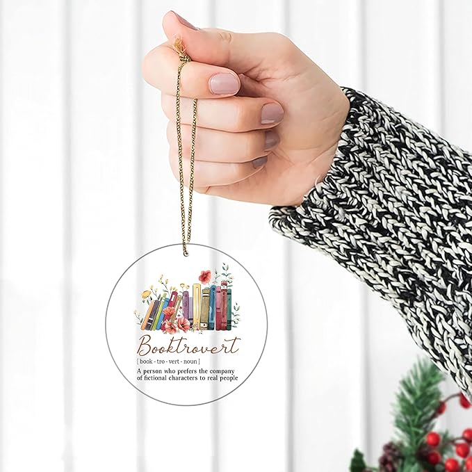 HYTURTLE Funny Book Gifts for Book Lovers Librarian - Book Christmas Ornament Tree Hanging Decoration - Book Lover Gifts - Book Gifts for Women Men - Booktrovert Xmas Acrylic Ornament Decor Keepsake