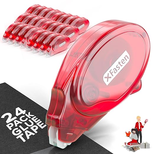 XFasten Adhesive Roller for Scrapbooking, 8mm x 30ft 24-Pack Double Sided Glue Tape Roller Scrapbook Supplies for Adults, Photo Tape for Scrapbooking