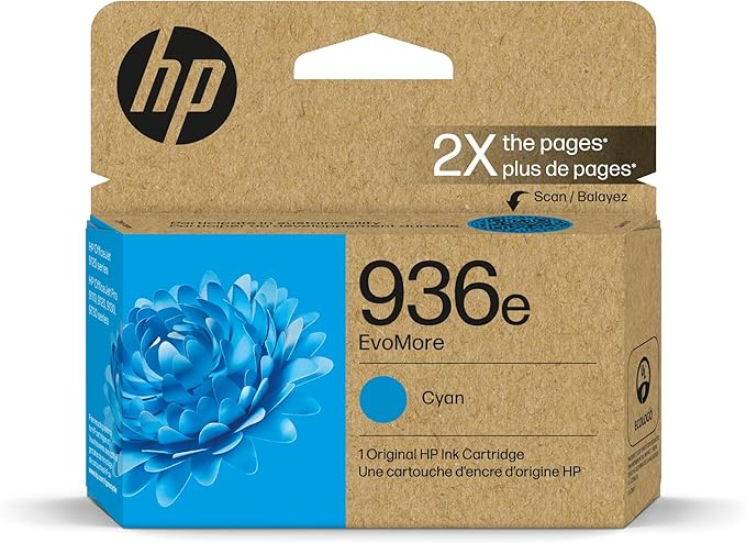 HP 936e EvoMore Cyan Ink Cartridge | Works OfficeJet 9120 Series, OfficeJet Pro 9100 Series, OfficeJet Pro Wide Format 9700 Series | Carbon Neutral | 4S6V3LN