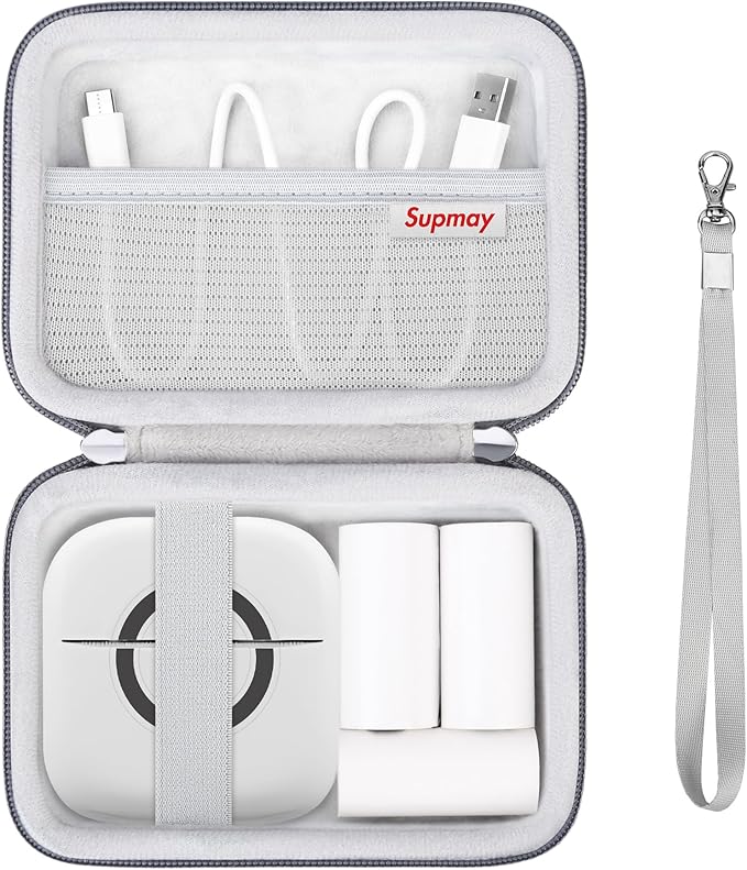 Hard Travel Case for Cabaro Mini Printer Sticker Thermal Printer, Bluetooth Portable Phone Printer Storage Holder Protection Case with Zipper Mesh Pocket fit Rolls Paper, Charging Cable, Grey