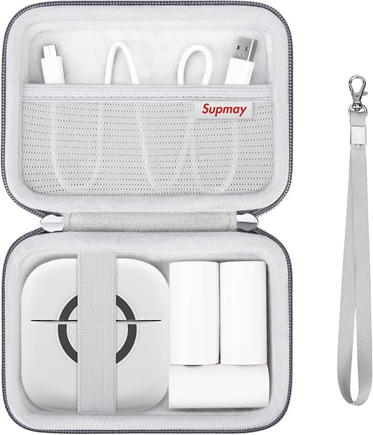 Hard Travel Case for Cabaro Mini Printer Sticker Thermal Printer, Bluetooth Portable Phone Printer Storage Holder Protection Case with Zipper Mesh Pocket fit Rolls Paper, Charging Cable, Grey