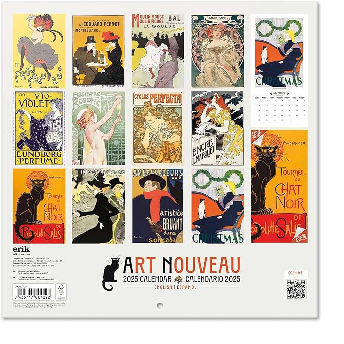 Art Nouveau Wall Calendar 2025 12" x 12" FSC® Plastic Free - Starts Week On Sunday | Square Wall Calendar 2025 | Family Planner Calendar 2025 | Art Calendar 2025 | Vintage Calendar 2025