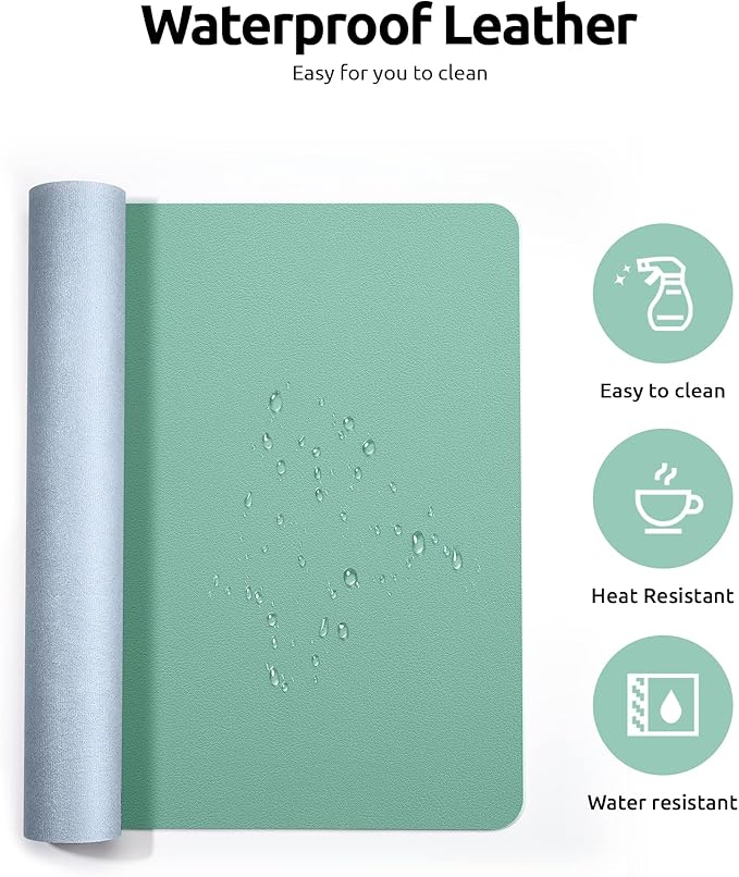 YSAGi Leather Desk Protector, Office Mat, Large Mouse Mat, Non-Slip PU Leather Blotter, Laptop Desk Pad, Waterproof Writing Pad for Office and Home (Green-Blue, 23.6" x 13.8")