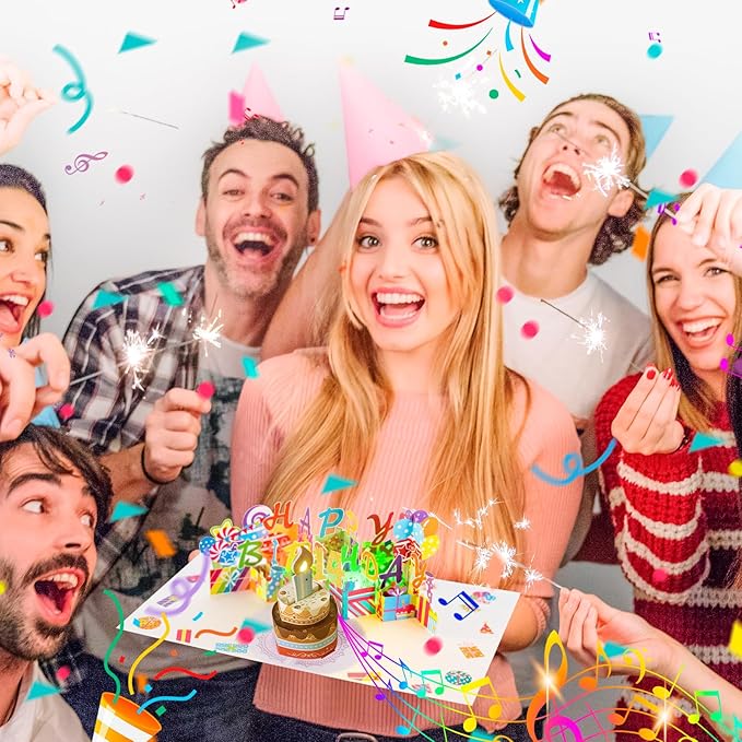 Gumry 14TH Musical Birthday PopUp Card, Blowable Colorful Light Candle 3D Cards with Song, Applause Cheers Sound, Greeting Cards Birthday Gifts Decorations for Girls Boys Turning 14 Years Old