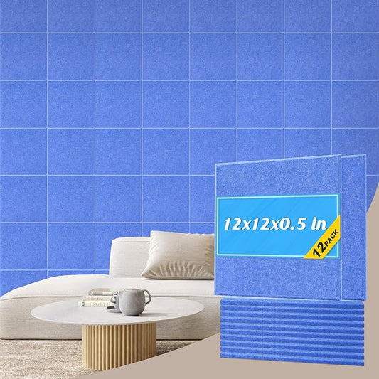 DOLLAR BOSS Large Cork Board for Wall 48" x 36" x 0.5" Bulletin Board 12 Packs Black Cork Board Tiles Self Adhesive Felt Wall Tiles with Pushpins, Corkboard for Office Pin Board Tack Board, Blue