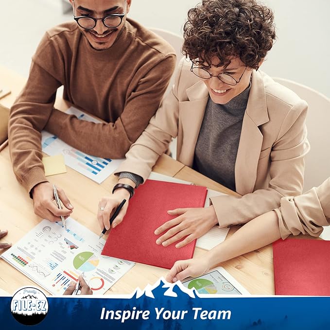 FILE-EZ Two-Pocket Folders, Red, 25-Pack, Textured Paper, Letter Size (EZ-32558)