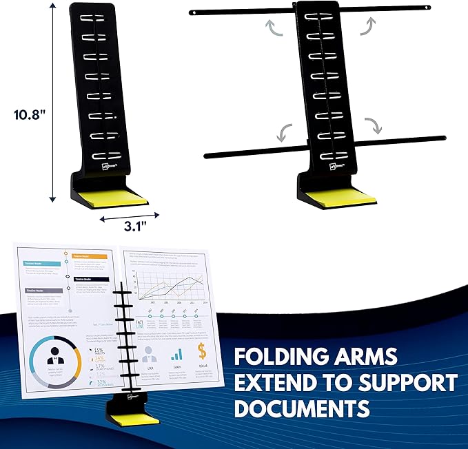 Note Tower Desktop Pro Dual Document Holder for Typing | Compact 2 Page Paper Holder Stand for Desk | Document Stand Holds Copy Paper, Photos & Post Notes | Dispenser includes 3x3 Sticky Notes | Black