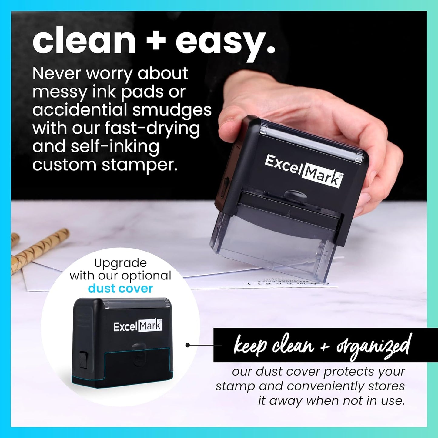 ExcelMark Custom Rubber Stamp – Clean & Easy Stamping – Personalized Self-Inking Stamp (Medium)