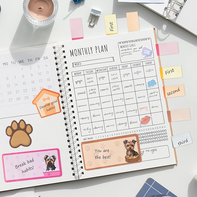 B1ykin Sticky Notes Set - Cartoon Theme Cute Self-Stick Notes Pad Teacher Appreciation Gifts， Self-Adhesive Writing Memo Pages Sticky to Do Notepad for Kids Employee School Office (Yorkshire Terrier)