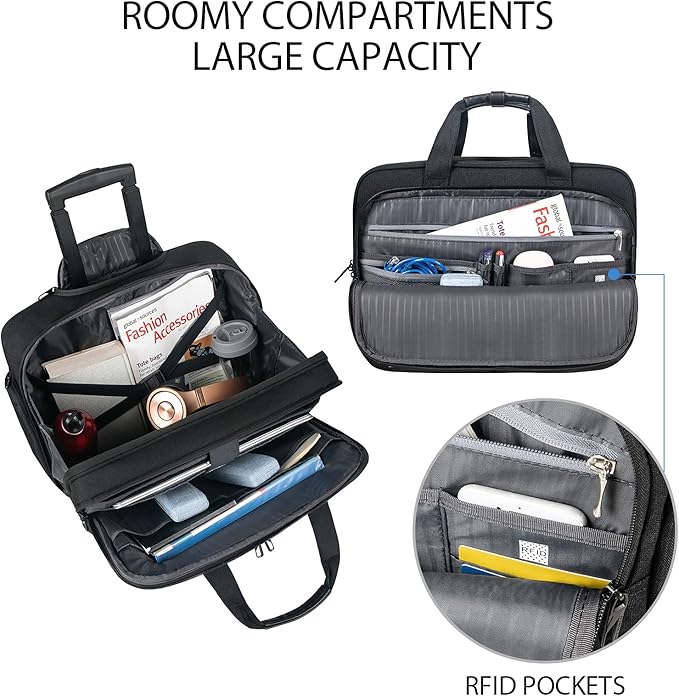 VANKEAN 17.3 Inch Rolling Laptop Bag, Waterproof Overnight Rolling Bags, Laptop Bags for Travel/Work/Business, Stylish Carry on Briefcase, Black