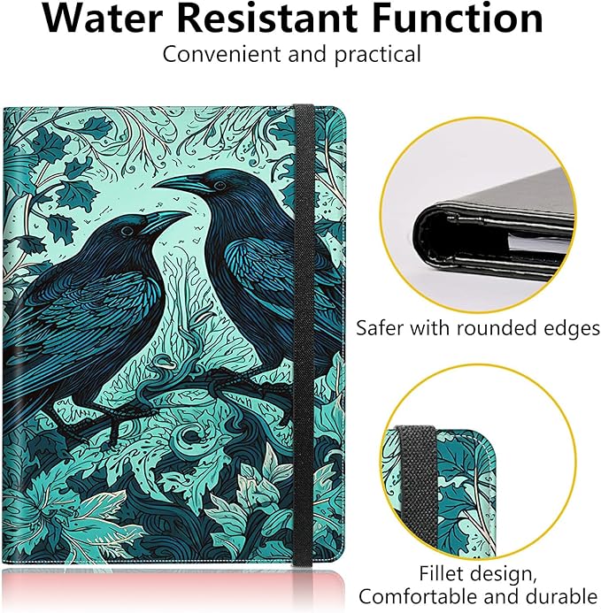Ravens On Branches PU Leather Padfolio Clipboard Notepad with Pen Loop and Elastic Strap Interview/Resume Document Organizer for Business School Office