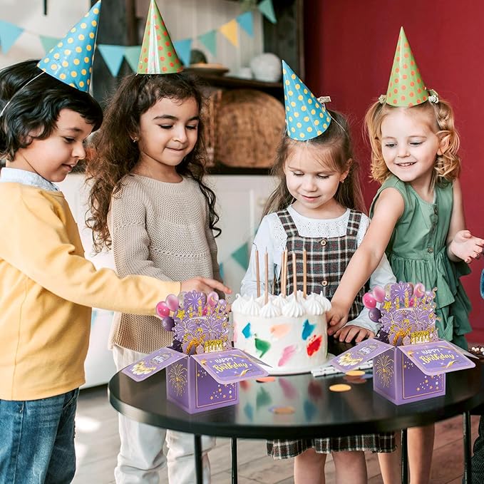 Surprise Pop Up Happy Birthday Cards, Lovely 3D Birthday Card for Adults and Kids with Envelopes, Unique Design Handmade Foldable Greeting Cards for Daughter, Son, Mom, Dad, Friend（Purple）