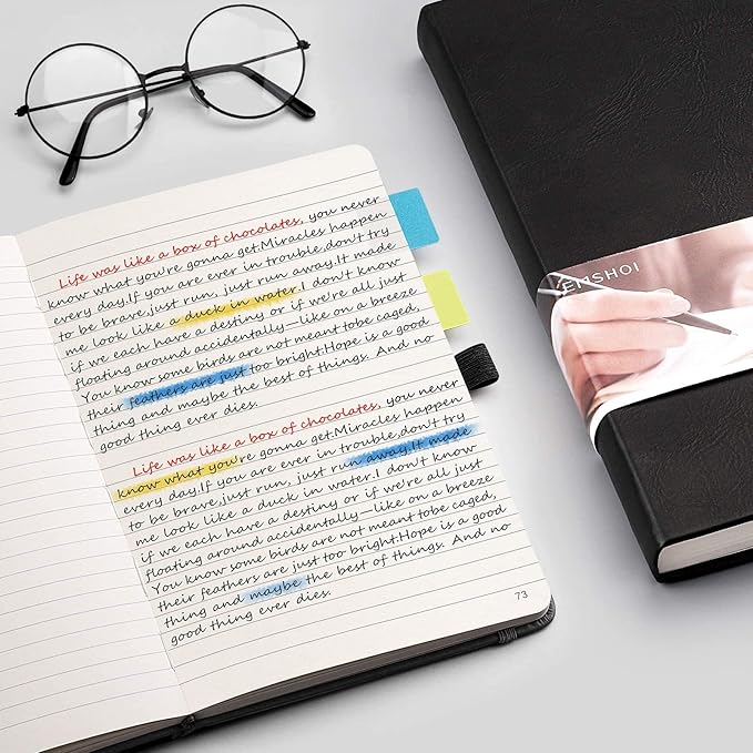 EMSHOI Lined Journaling Notebooks - 120gsm Thick Leather Journal with Sticky Notes, 256 Numbered Pages A5 Hardcover College Ruled Notebook for Women Men Work School Writing, 5.75" x 8.38"-Black