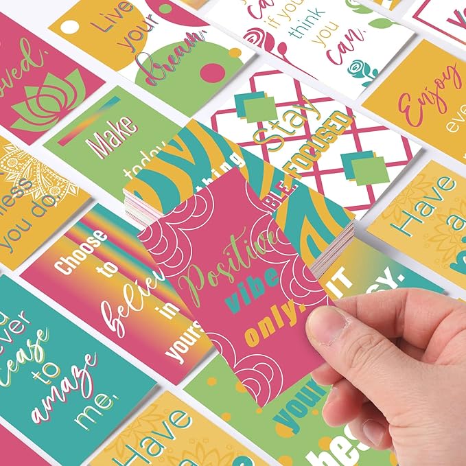 Jinei 300 Inspirational Affirmation Cards Positive Motivational Cards Small Mini Encouragement Quotes for Women Mother's Day Church(Line Flower)