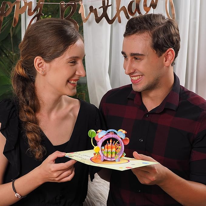 Paper Love 3D Pop Up Birthday Card, Time to Party, For Adults and Kids - 5"x7" Cover - Includes Envelope and Note Tag