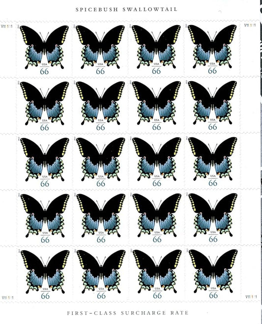 Spicebush Swallowtail Butterfly Sheet of 20 x 66 cent U.S. Postage Stamps Scott 4736 by USPS