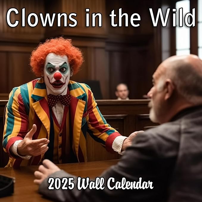 2025 Clowns in the Wild Creepy Clowns Doing Every Day Things Monthly Wall Calendar | 12" x 24" | Gag Gift Funny Calendar 2025