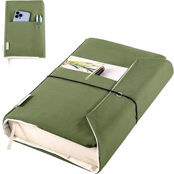 Canvas Book Covers, Washable Book Protector, Book Cover for Paperback Novels, Adjustable Book Cover for Hardcover with Pockets for Pen, Soft Cover Books, Book Lovers Gifts