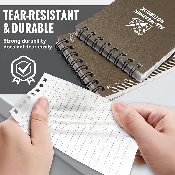 POPYOLA 1 Pack Waterproof Pocket Notebook, 3x5 Pocket Notepad, All Weather Mini Spiral Notepad, Write in the Rain Police Notepad with 100 Squared Pages for Outdoor Home Office School, Tan