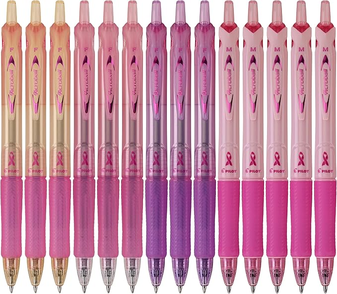 PILOT Acroball Breast Cancer Awareness Collection Advanced Ink Refillable & Retractable Ball Point Pens, Fine Point, Assorted Colors, 14-Pack (14688)