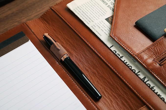 Genuine Leather Portfolio for Lefty, Leather Clipboard Custom Portfolio, Personalized Leather Binder, Legal Pad Portfolio Organizer Christmas Gift for His/Her (Clipboard, Oil Brown-Custom)