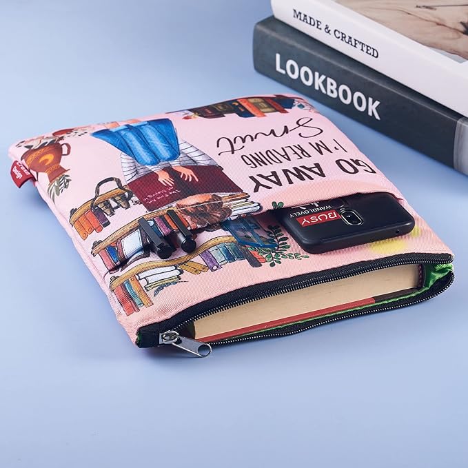 Book Sleeve for Book Lovers, Bookish Book Protector, Book Covers for Paperbacks, Washable Fabric, Book Sleeves with Zipper, Medium 11 Inch X 8.7 Inch
