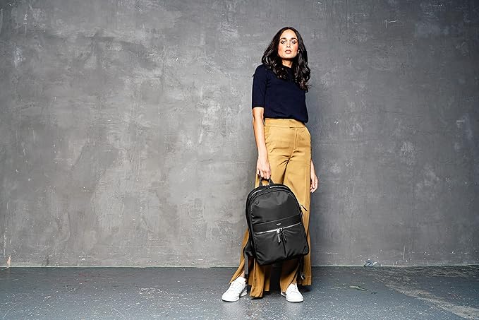 KNOMO Beaufort 15.6" Laptop Backpack Work Bag Purse Large Travel Rucksack with Silver Zip, Black