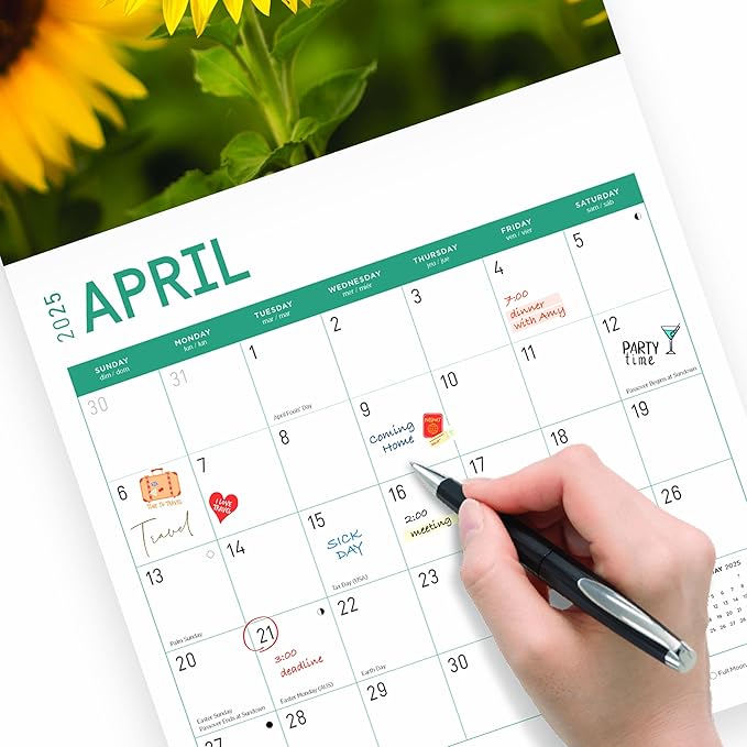 2025 Sunflowers Monthly Wall Calendar by Bright Day, Includes Over 300 Stickers, 12 x 12 Inch