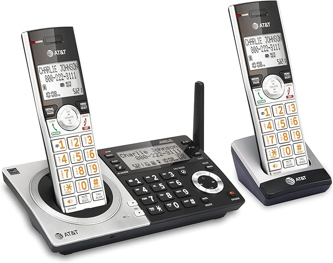 AT&T CL83207 DECT 6.0 Expandable Cordless Phone with Smart Call Blocker, Silver/Black with 2 Handsets