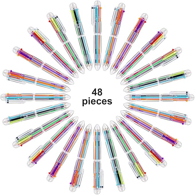 IHPUKIDI 48 Pack 0.5mm 6-in-1 Multicolor Ballpoint Pen, 6 Color Transparent Barrel Retractable Ballpoint Pens for Office School Supplies Students Gift