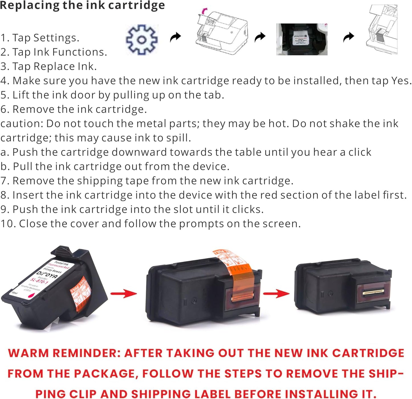 SL-870-1 Ink Cartridge 18ML High Yield Replacement for Pitney Bowes SendPro Mailstation Fluorescent Red Postage Ink (CSD1) (2 Pack)
