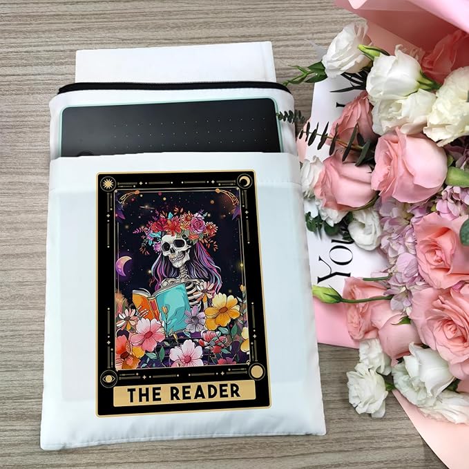 Book Sleeve, Book Sleeve with Zipper, Book Sleeve for Book Lovers, The Reader Tarot Card Book Sleeves, Book Pouch Kindle Protector, Gifts for Women Teacher Librarian Bookworm Bookish (White-A, Large)