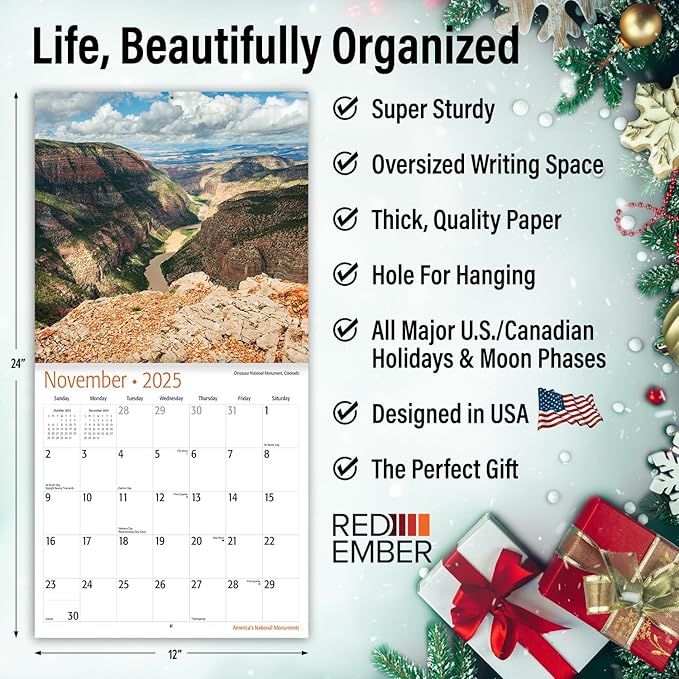 RED EMBER America's National Monuments 2025 Wall Calendar 12 Month | 12" x 24" Open | Thick & Sturdy Paper | Giftable | Calendar 2025