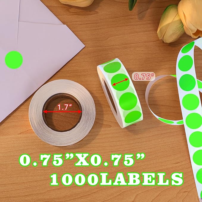 PARLAIM 0.75" Round Color Coding Circle Dot Labels in Roll, 1000 Stickers per Dispenser Box, 3/4 inch Diameter for Office and Business, Fluorescent Green