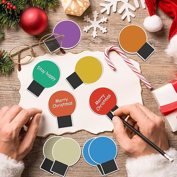 48 Pcs Christmas Light Bulb Shape Sticky Notes Christmas Colorful Sticky Pad Self-Adhesive Xmas Memo Pads for Christmas Holiday Office School Home Teachers Present 48 Books 20 Sheets Per Pad